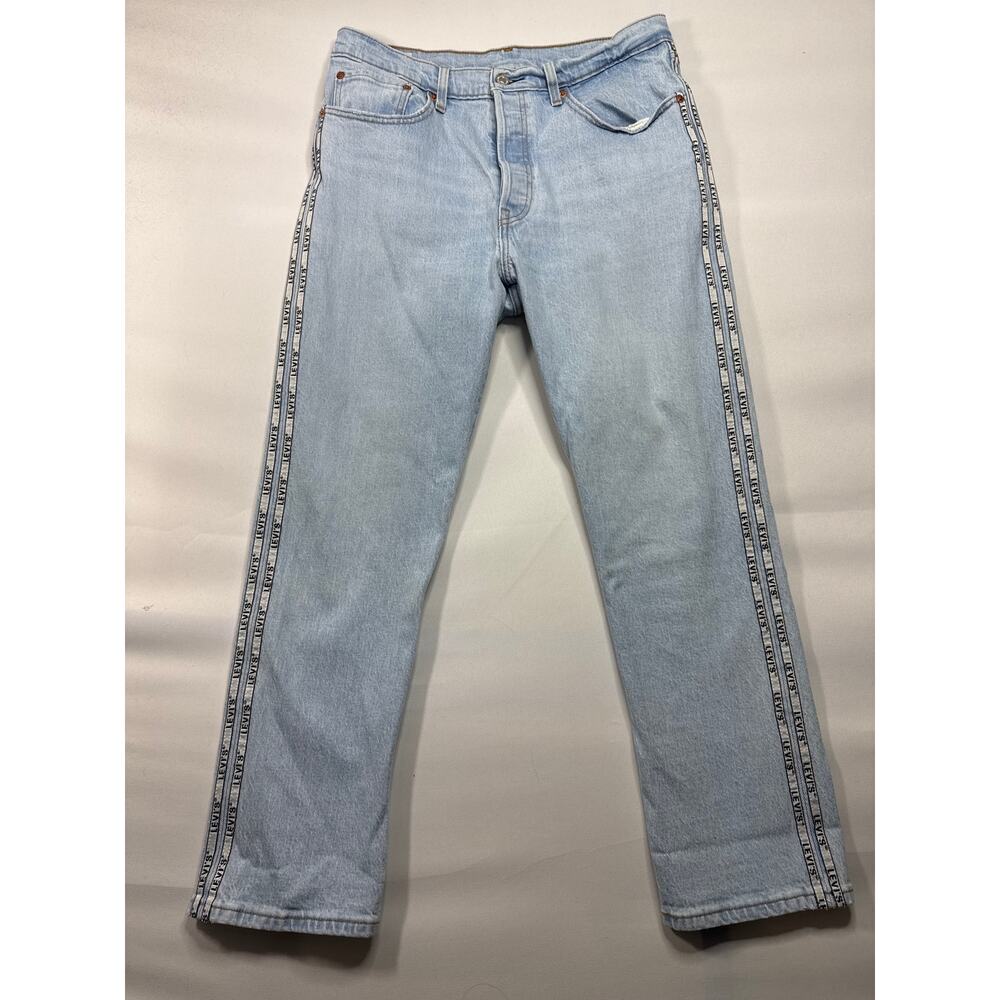 Levi's 501 Women's Logo Stripe Straight Leg Blue Denim Jeans - 31x28 (32x27.5)